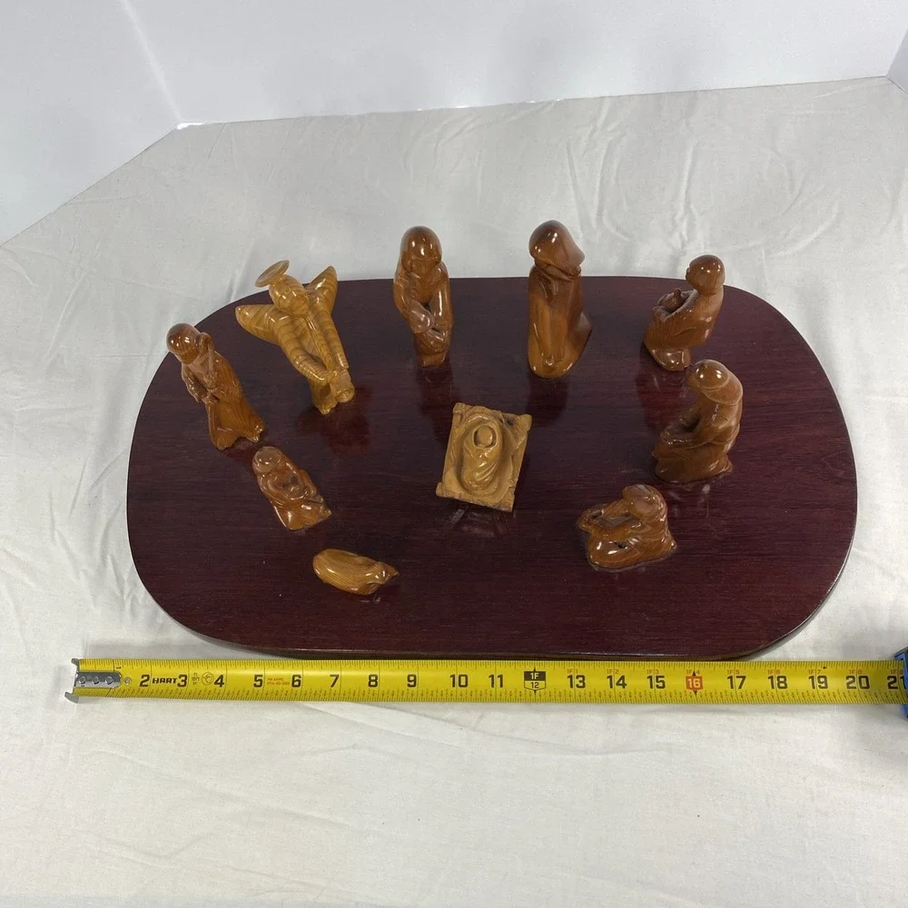 Abstract Carved Wood Nativity Set on Display Board | Modern Style | As-Is